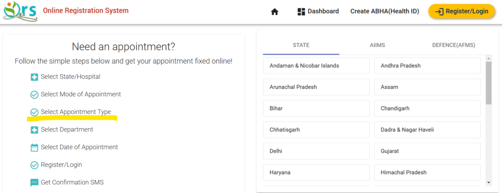 AIIMS Appointment Follow-up on Ors.gov.in